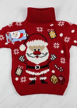 Дитячий новорічний светр з пандами червоний вовняний під горло для дівчинки турція в'язаний