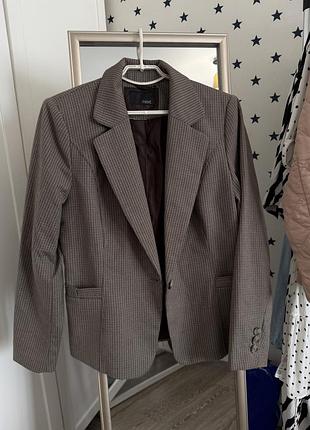 Стильний класний піджак,жіночий жакет оверсайз,класний базовий вільний,трендовий в клітинку,коричневий капучіно,теплий,класний милий осінній