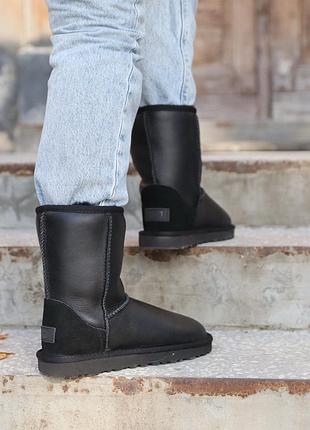 Уггі ugg classic short black leather    розпродаж sale