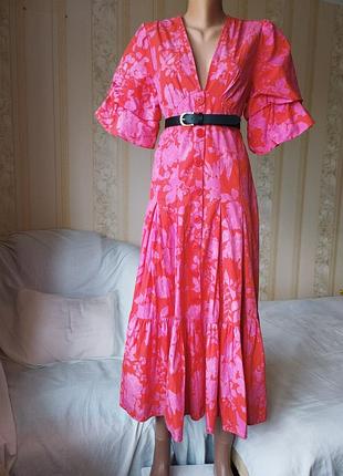 Розовое миди платье, с воланом, savida, m, 💖