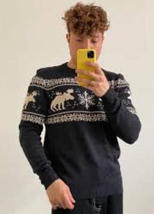 Новогодний рождественский свитер мирор с оленями