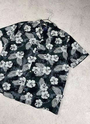 Темно синя гавайська сорочка badrhino з принтом