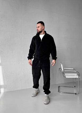 Чоловічий зимовий костюм двійка чорний | костюм фліс полар