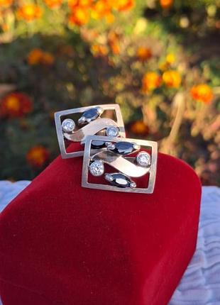 Серебряные серьги с агатом и золотыми платинами