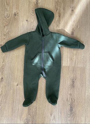 Ромпер 62розмір 0-3м. іс., 3-6міс. чоловічок хакі, зелений на флісі