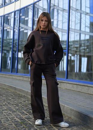 Модний теплий підлітковий спортивний оверсайз костюм | світшот та штани | 2519