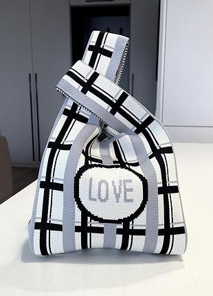 Тренд стильная женская вязаная японская текстильная сумка шоппер графический принт