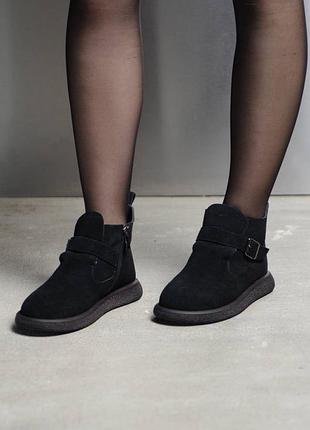 Черевики жіночі натуральний замш чорні зимові