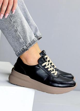 Кроссовки "aria" женские кожа черный 22333