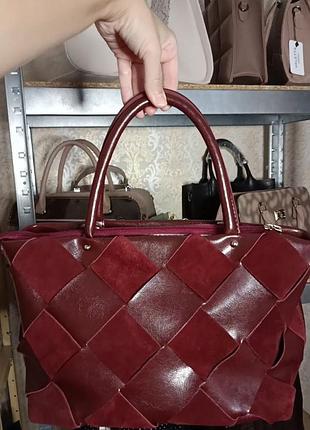 Сумка бордо з замшевими вставками
