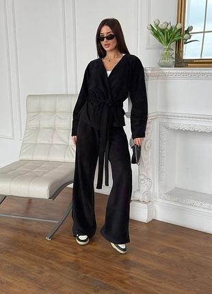 Женский флисовый костюм двойка кимоно брюки двусторонний флис