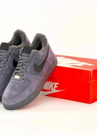 Кроссовки мужские зимние nike air force 1 low winter fur grey black мех