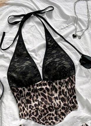 Топ корсетний з мереживом в леопардовий принт, розмір 52 (арт1720)