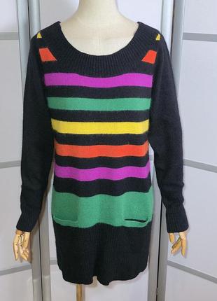 H&amp;m удлиненный свитер, туника 
 в яркие полоски с карманами ангора
