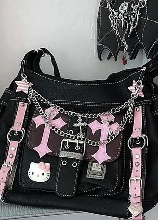 Сумка довгий ремень hello kitty готика y2k з невеликим браком