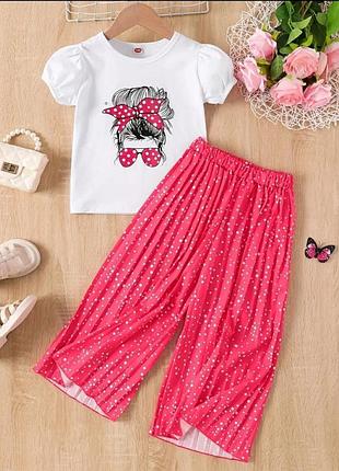 Костюм для дівчинки на літо футболка та штани кюлоти