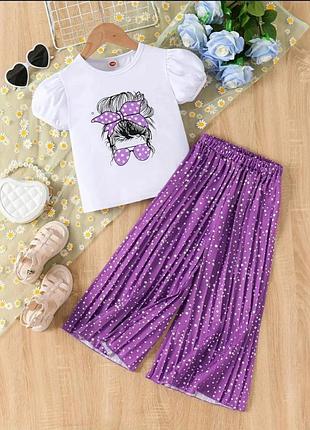 Костюм для дівчинки на літо  штани кюлоти та футболка