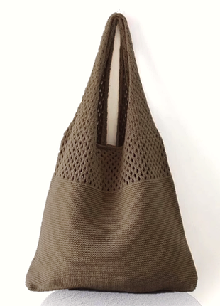 Новая вязаная сумка мешок темно-бежевого цвета