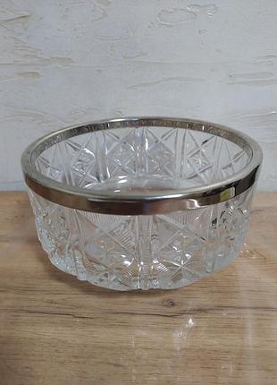 Кришталевий салатник з металевим обідком часів срср