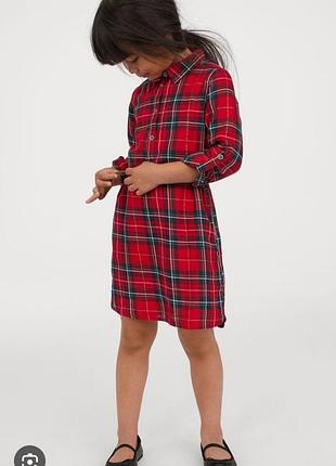 Красное платье-рубашка в клетку на 2-3 года от h&amp;m