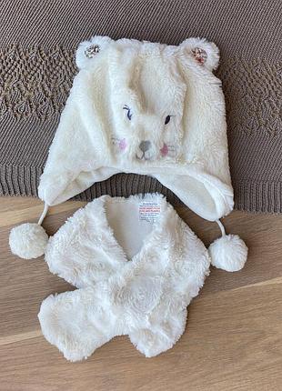 Шапка, шарф на флісі зимовий комплект набір 1-3 роки на дівчинку monsoon