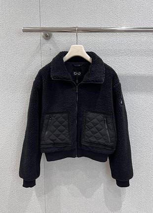 Куртка бомбер чорна біла  кофта шерпа alo yoga кофта ало черная