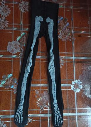 Черные колготки с принтом скелета