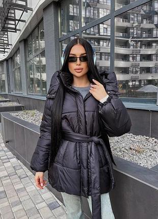 Пуховик - зимова куртка-пуфер кольори: чорний, шоколад, графіт