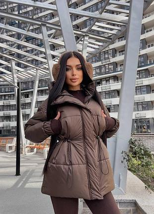 Зимова куртка пуховик з капюшоном на змійці та на кнопках