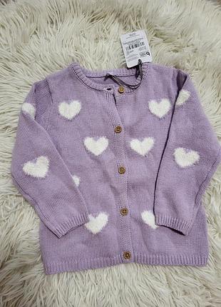 Новий кардиган,кофта на ґудзиках в сердечко 80-86р