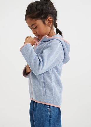 H&m | флісова кофта на блискавці для дівчинки блакитна розмір 98/104 3