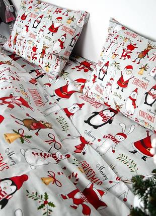 Новогодний полутораспальный двухспальный евро семейный новогодний комплект постельного белья новогодним принтом новогоднее хлопковое постельное белье
