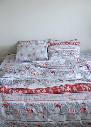 Новогодний полутораспальный двухспальный евро семейный новогодний комплект постельного белья новогодним принтом новогоднее хлопковое постельное белье