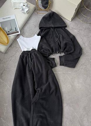 Графитовый флисовый спортивный костюм с топом