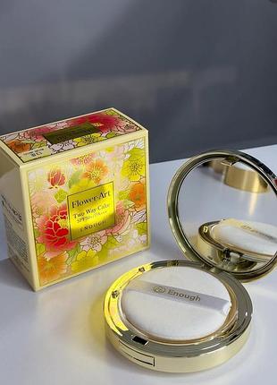 Компактна пудра для обличчя enough flower-art two way cake, spf 50+ pat++, зі змінним блоком, тон 21, 2*13 г пудра со сменным блоком