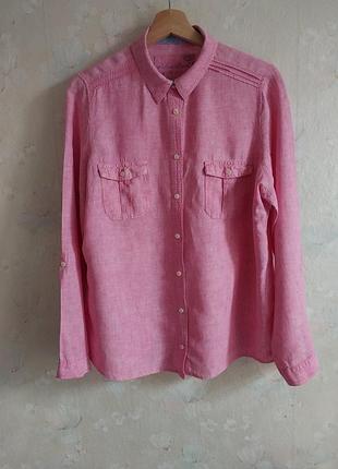 Рубашка женская льняная marks&spencer 50-52р, xl-xxl розовая, лен