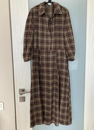 Платье в клетку, актуальное стильное миди mango