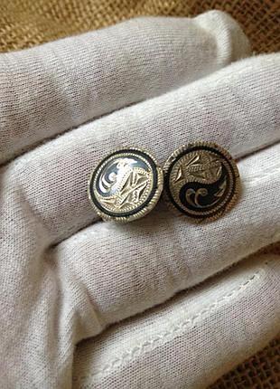 Редкость инь- ян серьги серебряные 875 голова. с клеймами. винтаж редкий. северная чернь.