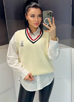 Жіночий повсякденний класичний комплект двійка рубашка сорочка та жакет тканина котон