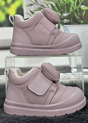 Ботинки детские демисезонные для девочки tom.m лиловые с бантиком на липучках 7010