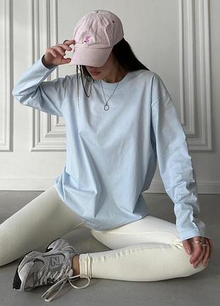 Базовый женский хлопковый лонгслив высокой плотности base однотонный оверсайз голубой s-xxl