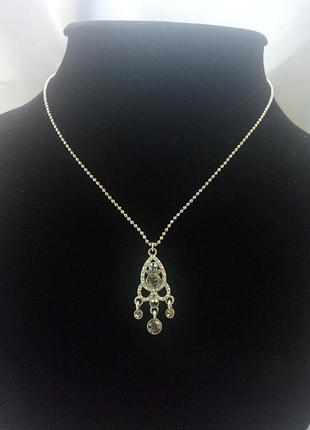 Посеребрение,цепочка с подвеской, стразы сваровски