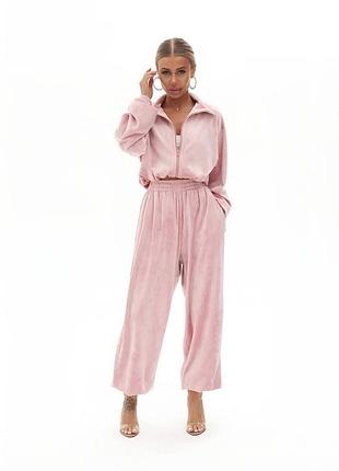 Жіночий повсякденний спортивний велюровий костюм двійка штани брюки та кофта на змійці тканина плюшевий велюр