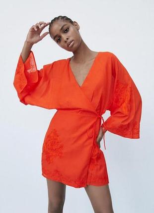 Короткое платье кемено из натуральной ткани