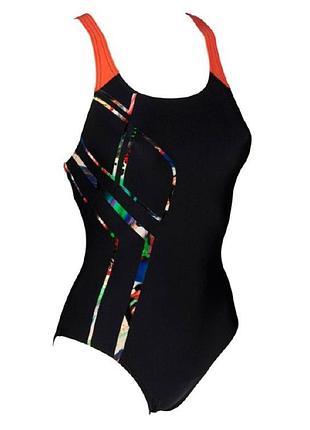 Женский слитный купальник arena w summer colors swim pro back black-floreale