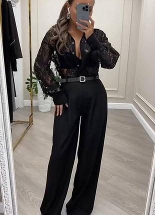 Комбинезон брючный вечерний черный с кружевом