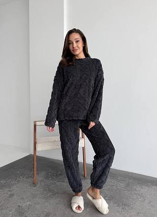 Жіночий теплий махровий домашній костюм | кофта + штани | 1692