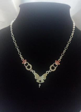 Цепочка  посеребрение,с подвеской бабочка,стразы  сваровски, оригинал