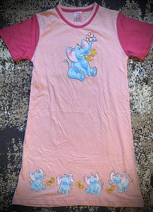 Жіноча рожева бавовняна нічна сорочка-футболка зі слоном vienetta secret