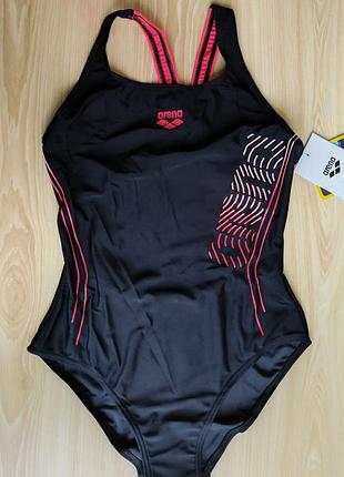 Женский слитный купальник arena w shading lights swim pro one piece black-fluo red